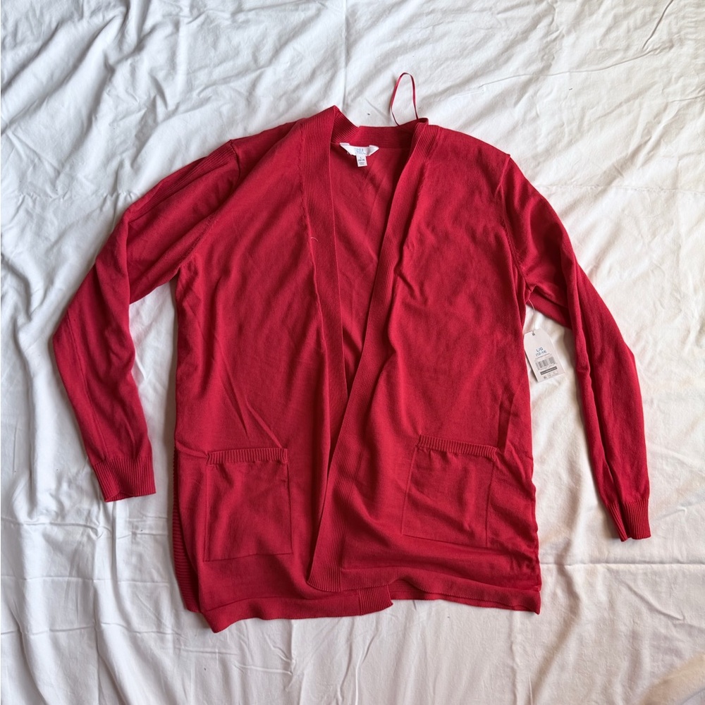 Women's Red Open Front Cardigan